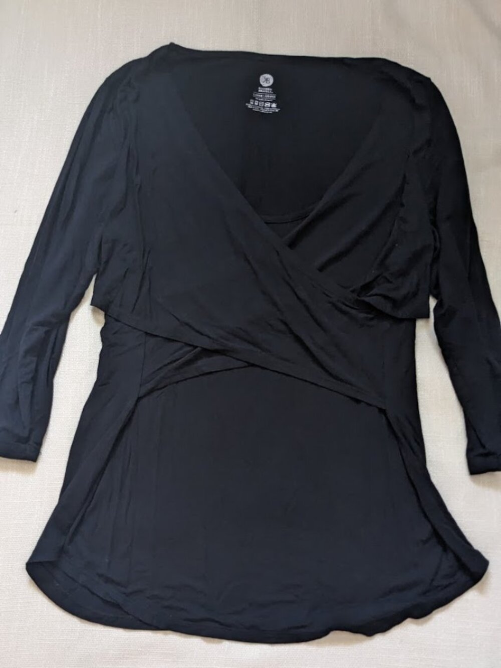 Kindred Bravely Nursing Top Black 3/4-Sleeve size L faux wrap bamboo